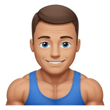 dad with very short shaved brown hair and blue eyes emoji with big muscles sticker