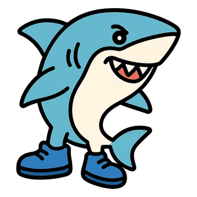 shark with blue shoes color outline icon sticker