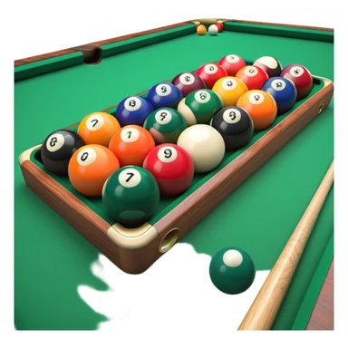 A close-up of a pool cue aimed at a set of colorful billiard balls resting on a green felt table. The focus is on the cue stick and the arrangement of balls, with subtle details of the game’s texture and atmosphere, emphasizing the precision and skill of billiards. sticker