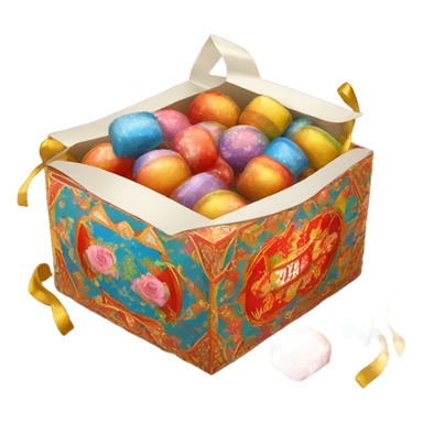 Traditional russian new year sweet gift box with handles with russian candies in wrappers for kids sticker
