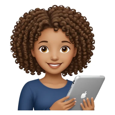 Black girl with curly ponytail holding ipad sticker