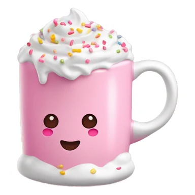 Glossy pink mug of hot chocolate with whipped cream and sprinkles sticker