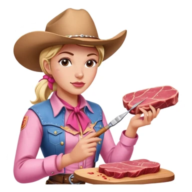 pink cowgirl painting a SPAM meat portrait landscape  sticker