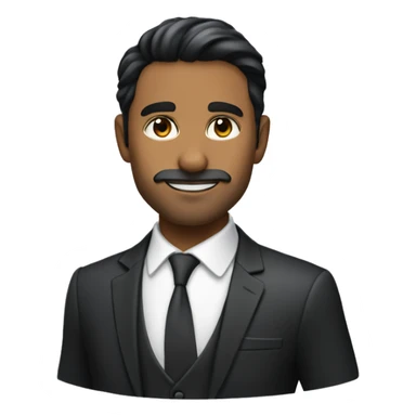 create a gentleman who looks sharp like a CEO with a black suit, sharp facial features, black hair, black eyes, indian face, good skin tone, with stubble beard and sharp nose and eyes sticker