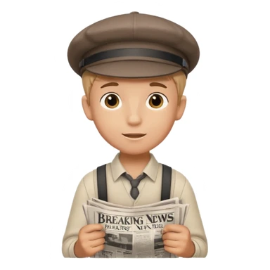 newsies musical emoji of young newsie boy holding a newspaper that says breaking news sticker