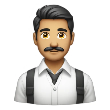 Young indian white tone Businessman in plain white shirt with sleeve up and mustach sticker