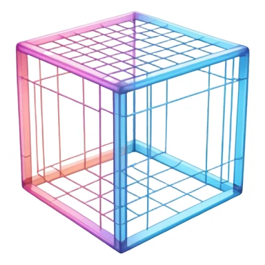 Create an emoji for 3D visualization and modeling. Show a 3D object (e.g., a cube or geometric shape) with wireframe lines or a 3D modeling tool interface. Use modern, professional colors. Do not include any emojis or smiley faces. Make the background transparent. sticker