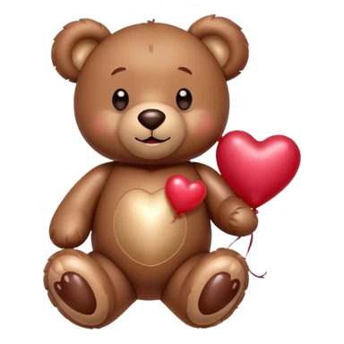 Adorable Plush brown teddy bear holding an inflatable metallic maroon heart-shaped balloon in his paw  sticker