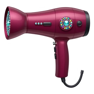 burgundy blow dryer covered in gems sticker