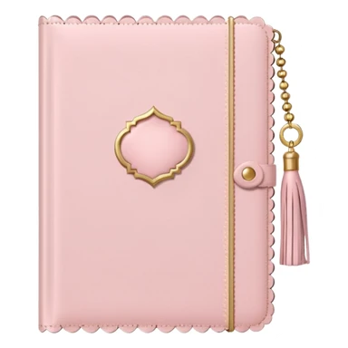 a soft pink journal with scalloped edges, tiny gold dot details, and a small tassel charm, cozy and elegant stationery vibe sticker