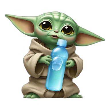 baby yoda with a bottle of water sticker