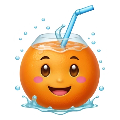 Cute emoji of a super-sweet mandarin orange with a fizzy soda-like feeling, juicy splash, bright orange color, happy expression, kawaii style, transparent background. sticker