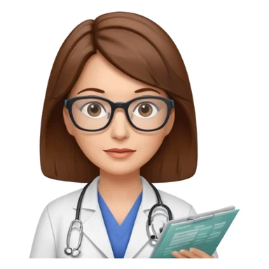 A female doctor in her 50s with brown hair reviewing a medical chart. sticker