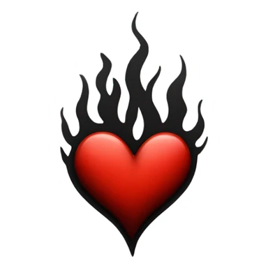 Red heart on fire with black flames  sticker