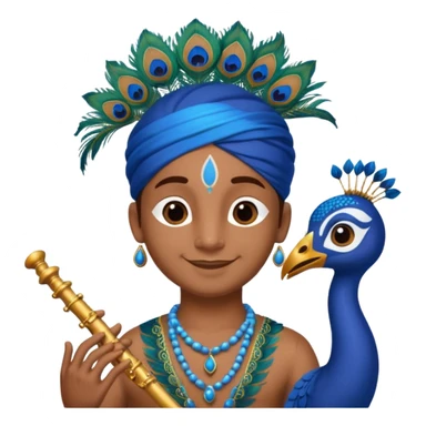 Blue Krishna and peacock feather on head with flute sticker
