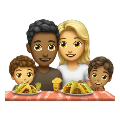White gay couple with three Mexican child eating tacos sticker
