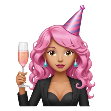 One lady with long pink curled hair and tan skin holding a glass of  pink champagne in each hand sticker