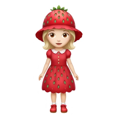 Strawberry shortcake human girl full body and legs with a strawberry hat on her head and dress without a cake sticker