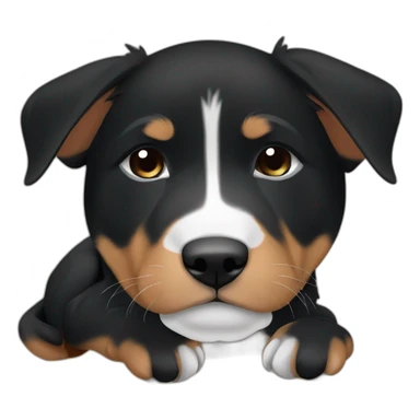 Sleeping black and brown beauceron puppy with white chest and chin sticker