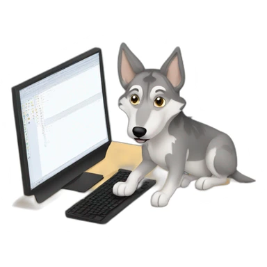 Czechoslovakian wolfdog working on a computer   sticker
