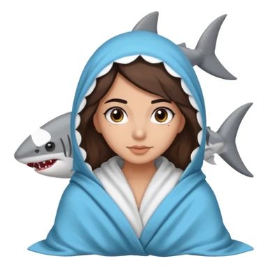 Egyptian-haired girl with black eyebrows, brown hair, Iranian descent, wearing a shark costume with a blanket. sticker