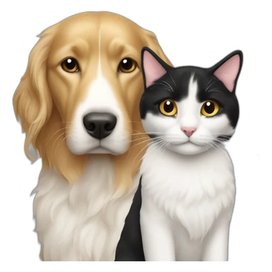 Black and white cat with golden retriewer sticker
