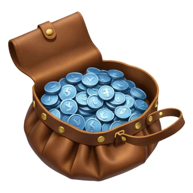 blue coins inside an opened brown money bag  sticker