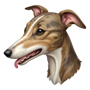 Cinematic Cute Yawning Brindle Greyhound Portrait Emoji, Head tilted slightly with a dramatic, wide-open yawn, showcasing a smooth brindle Fur with a refined pattern, floppy ears slightly drooping, round eyes barely open in drowsy contentment, Simplified yet irresistibly adorable features, highly detailed, glowing with a soft, cozy glow, high shine, relaxed yet expressive, stylized with a touch of whimsy, bright and endearing, soft glowing outline, capturing the essence of a sleepy yet affectionate racer, so drowsy it feels like it could stretch out of the screen and curl up for a nap! sticker