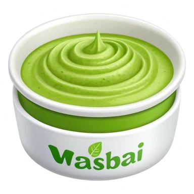 ground wasabi paste in a small dish, bright green color sticker