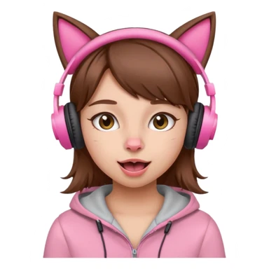 une fille avec des écouteursde chat rose et des cheveux brun qui fais une grimasse sticker