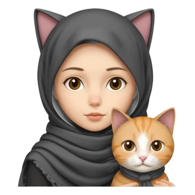 veiled girl with a dark gray scarf and a cat beside her sticker