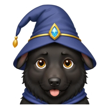 all black german shepherd face wearing a wizard hat sticker