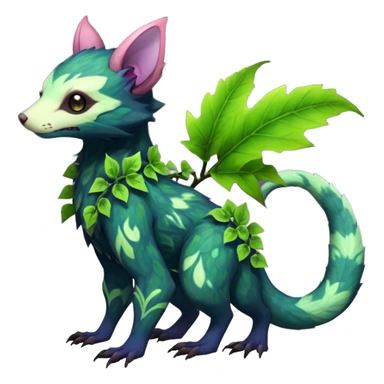 Realistic Sharp swampy mossy elemental ivy floral detailed Colorful translucent luminescent glowing Trico-Noibat-batty-Sergal-Furret-Ferret-Wolverine-Vernid-furry-fursona-fusion-Fakemon-animal-hybrid-creature, full body sticker