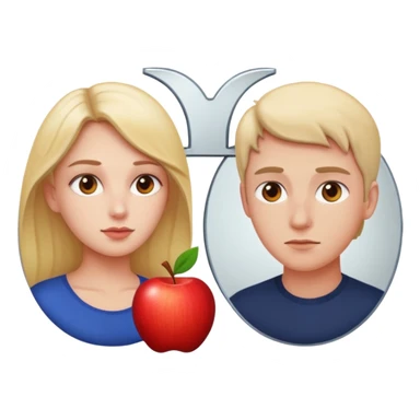 concise emoji of a woman gazing into a mirror with a man on the other side, apple emoji style, minimalistic sticker