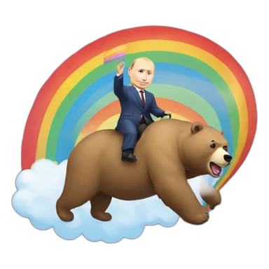 Vladimir putin with pride flag riding a rainbow on a bear sticker