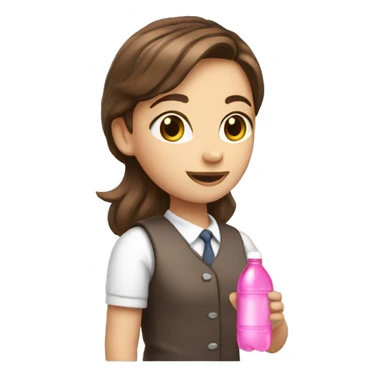 Brown hair School girl with pink water bottle sticker
