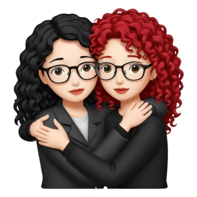 une star de Kpop asiatique avec les cheveux noir  qui fait un câlin a une fille qui a des lunette et des cheveux rouge et bouclé  sticker