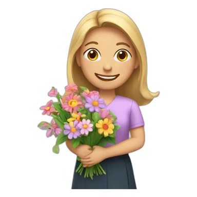 happy teacher with flowers and hearts sticker