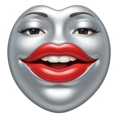 A seductive pair of slightly parted lips emoji made of liquid silver chrome, smooth glossy metallic surface, soft sensual curves, subtle reflections, luxury sexy aesthetic, minimal iOS emoji style, centered composition, clean white background, soft studio lighting, no text sticker