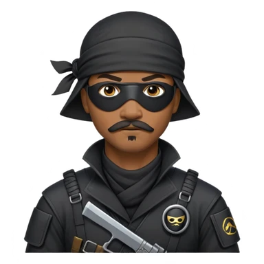 african-american mustache mercenary black asymmetrical eyepatch ninja hacker terminal command center sticker