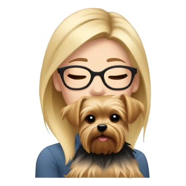 White girl blonde hair eyes closed wearing glasses hugs Yorkshire terrier  sticker