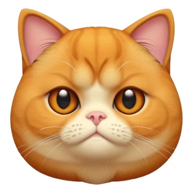 A 3D cartoon orange-ginger Exotic Shorthair cat with flat face, expressive eyes, soft fur sheen, cinematic Memoji rendering. sticker