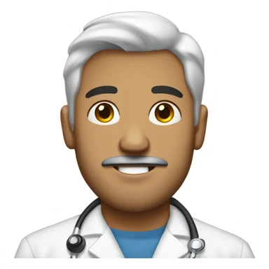 Full Latino man with goatee and plain lab coat and tshirt sticker