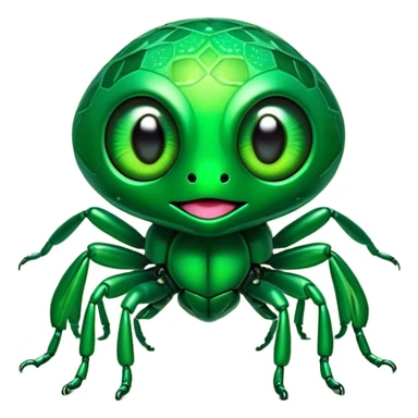 Cinematic Cute Green Bugdie Portrait Emoji, Head tilted playfully and inquisitively, featuring a glossy, vibrant emerald exoskeleton with intricate patterns, round, sparkling multifaceted eyes filled with curiosity, Simplified yet irresistibly adorable features, highly detailed, glowing with a warm, friendly glow, high shine, affectionate and lively, stylized with a touch of whimsy, bright and endearing, soft glowing outline, capturing the essence of a mischievous yet charming bug, so playful it feels like it could buzz out of the screen and into your arms! sticker