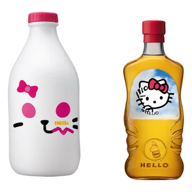 Hello Kitty face with a Hennessey bottle sticker