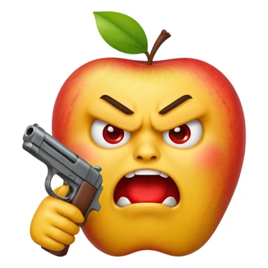 yellow apple emoji but super mad holding a gun sticker