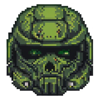 doom guy helmet, pixel art style, retro video game, green and black sticker
