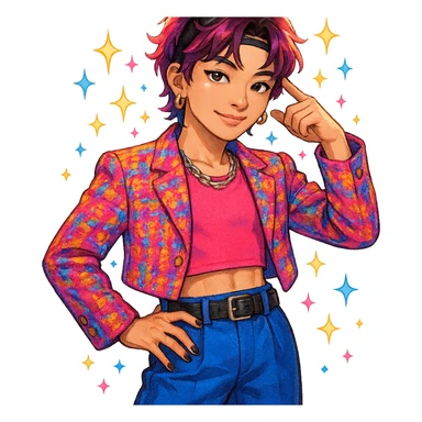 kpop star with sparkles, cute and trendy sticker