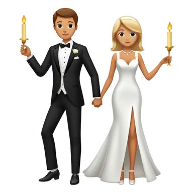 Man and woman sneaking into wedding ceremony together, tiptoeing, both smoking joints, full body view sticker