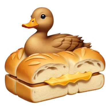 duck made of gluten emerging from a loaf of bread sticker